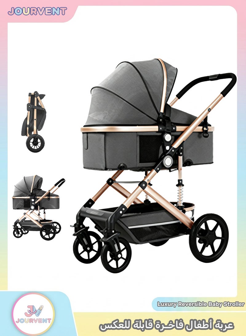 Jourvent Reversible High Landscape Lightweight Baby Stroller with Free Meal Tray and Cup Holder, Quick Folding, Suitable for 0–6 Years, Anti-Slip & Puncture-Proof EVA Tires, 60kg Load Capacity, Grey Travel Stroller - Image 1